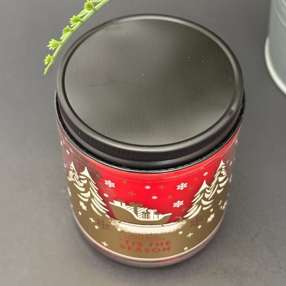 BBW 'Tis The Season White Barn Bath & Body Works Mason Jar Single Wick Candle - Picture 4 of 10